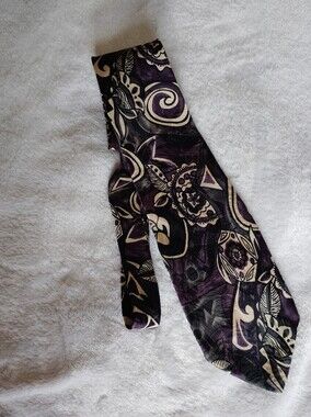 Bellini Silk Mens Neck Tie Necktie Vintage Purple Abstract Pattern, 100% silk